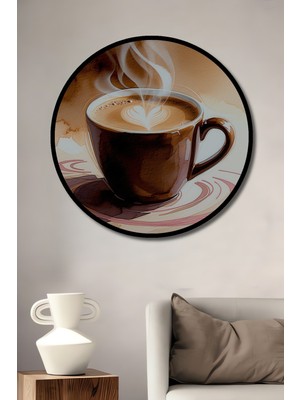 Çerçeve Görünümlü Sulu Boya Görünümlü Kahve Aşkı Dekoratif Ahşap Ev/işyeri/ofis Yuvarlak Tablo