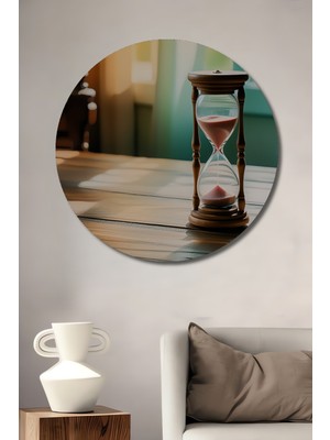 Dekoratif Ahşap Üzerine Zamanın Akışı Yağlı Boya Görünümlü Ev/işyeri/ofis Yuvarlak Tablo