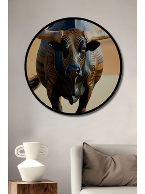 Çerçeve Görünümlü Desenli Boğa Yağlı Boya Görünümlü Dekoratif Ahşap Ev/işyeri/ofis Yuvarlak Tablo