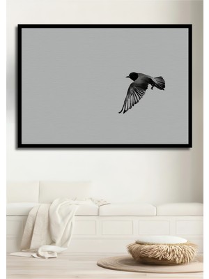 Çerçeve Görünümlü Siyah Beyaz Uçan Kuş Kara Kalem Görünümlü Dekoratif Ahşap Işyeri/ofis Kare Tablo