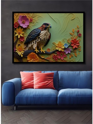 Çerçeve Görünümlü Çiçek Bahçesinde Kartal Rölyef Dekoratif Ahşap Ev/işyeri/ofis Kare Tablo