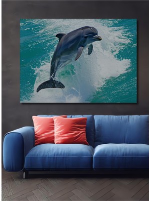 Sulu Boya Görünümlü Yunus Balığı Neşesi Dekoratif Ahşap Ev/işyeri/ofis Kare Tablo