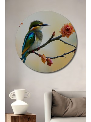 Gökkuşağı Renkli Arı Kuşu ve Çiçekler Yağlı Boya Görünümlü Dekoratif Ahşap Ev/işyeri/ofis Tablo