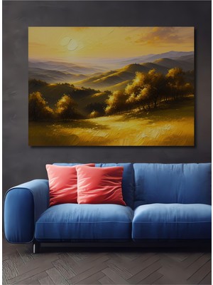 Altın Işıklar Yağlı Boya Görünümlü Doğa Manzarası Dekoratif Ahşap Ev/işyeri/ofis Kare Tablo