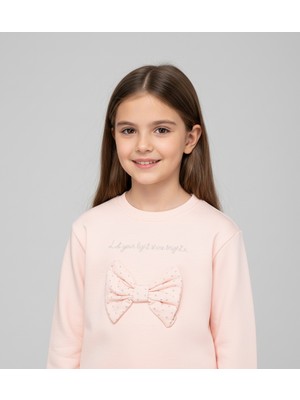 Fiyonk Detaylı Pembe Kız Çocuk Sweatshirt