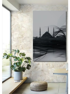 Istanbul Silüeti Modern Çizgiler Dekoratif Ahşap Ev/işyeri/ofis Kare Tablo