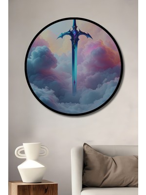 Çerçeve Görünümlü Göksel Kılıç Pastel Boya Görünümlü Dekoratif Ahşap Ev/işyeri/ofis Yuvarlak Tablo