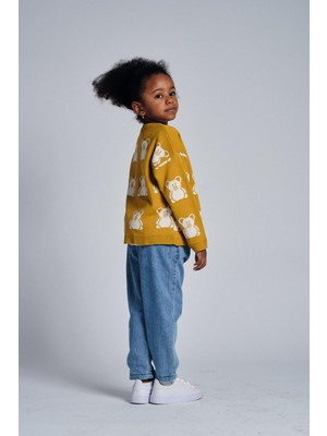 Ayıcık Desenli Hırka T-Shirt Denim Pantolon Takım