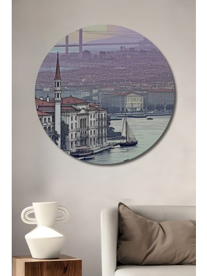 Istanbul Boğazı Nostaljik Kara Kalem Dekoratif Ahşap Ev/işyeri/ofis Yuvarlak Tablo