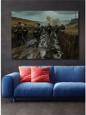 Savaşın Çamurlu Ayak Izleri Yağlı Boya Görünümlü Ev/işyeri/ofis Dekoratif Ahşap Kare Tablo