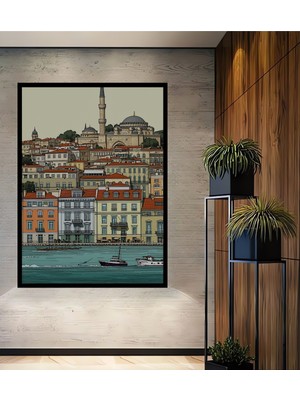 Çerçeve Görünümlü Istanbul Boğazı Tarihi Silüeti Dekoratif Ahşap Ev/işyeri/ofis Kare Tablo