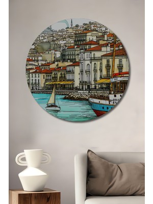 Istanbul Boğazı Sulu Boya Görünümlü Dekoratif Ahşap Ev/işyeri/ofis Yuvarlak Tablo