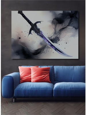 Efsanevi Kılıç Sulu Boya Görünümlü Dekoratif Ahşap Ev/işyeri/ofis Kare Tablo