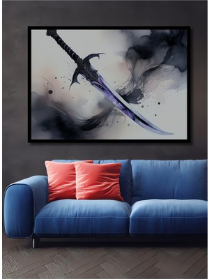 Çerçeve Görünümlü Efsanevi Kılıç Sulu Boya Görünümlü Dekoratif Ahşap Ev/işyeri/ofis Kare Tablo