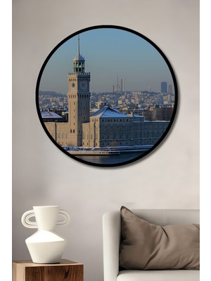 Çerçeve Görünümlü Istanbul Kış Manzaralı Tarihi Saat Kulesi Yağlı Boya Görünümlü Ahşap Ofis Tablo