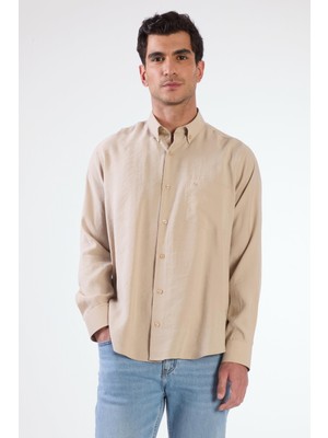 Bej Modal Düz Renk Regular Fit Erkek Gömlek