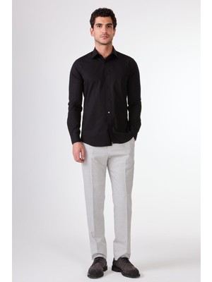 Siyah Düz Renk Slim Fit Uzun Kol Erkek Gömlek
