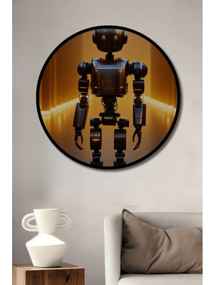 Çerçeve Görünümlü Metalik Robot Gelecek Koridoru Yağlı Boya Görünümlü Ahşap Ofis Yuvarlak Tablo