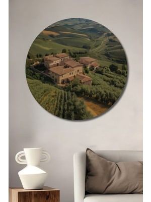 Toskana Rüyası Yağlı Boya Görünümlü Dekoratif Ahşap Ev/işyeri/ofis Yuvarlak Tablo