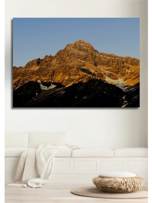 Altın Işıklarla Yüce Dağ Yağlı Boya Görünümlü Dekoratif Ahşap Ev/işyeri/ofis Kare Tablo