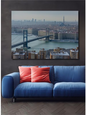 Istanbul Boğazı Köprüsü Kış Manzarası Yağlı Boya Görünümlü Dekoratif Ahşap Ev/işyeri/ofis Tablo