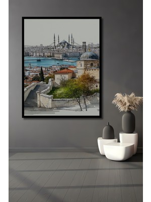 Çerçeve Görünümlü Istanbul Sultanahmet Camii Sulu Boya Görünümlü Dekoratif Ahşap Ofis Kare Tablo