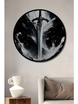 Çerçeve Görünümlü Epik Kılıç Yağlı Boya Görünümlü Dekoratif Ahşap Ev/işyeri/ofis Yuvarlak Tablo