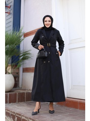 Kadın Düğmeli Kemerli Trençkot