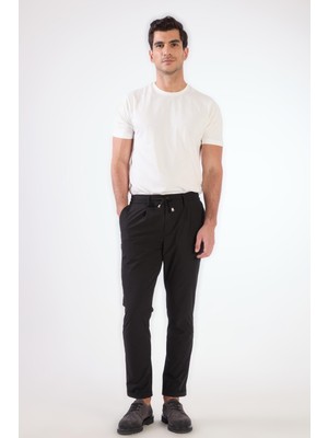 Siyah Bağcıklı Slim Fit Jogger Erkek Pantolon