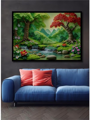 Çerçeve Görünümlü Bahar Esintili Pastoral Rüya Manzarası Dekoratif Ahşap Ev/işyeri/ofis Kare Tablo