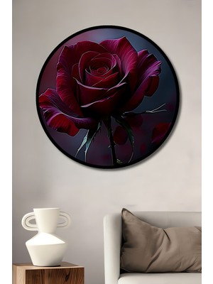Çerçeve Görünümlü Kırmızı Gül Yağlı Boya Görünümlü Aşk Işyeri/ofis Dekoratif Ahşap Yuvarlak Tablosu