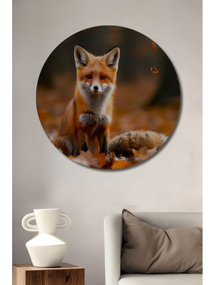 Sonbahar Ormanında Yağlı Boya Görünümlü Tilki Portresi Ev/işyeri/ofis/salon Ahşap Dekoratif Tablo