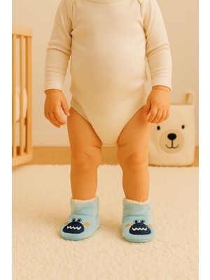 Bebek & Çocuk Kaydırmaz Tabanlı Ev Botu / Panduf / Kışlık Peluş Bot / Desenli