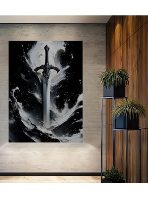 Epik Kılıç Yağlı Boya Görünümlü Dekoratif Ahşap Ev/işyeri/ofis Kare Tablo