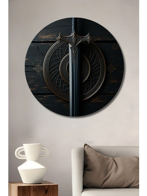 Kılıç ve Kalkan Mitolojik Dekoratif Ahşap Dekoratif Ev/işyeri/ofis Yuvarlak Tablo
