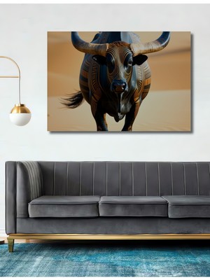 Desenli Boğa Yağlı Boya Görünümlü Dekoratif Ahşap Ev/işyeri/ofis Kare Tablo