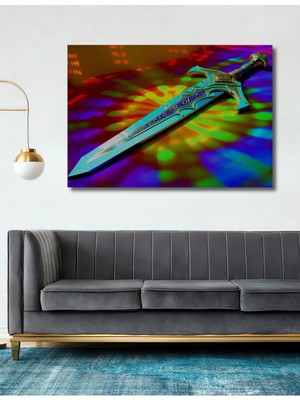 Fantastik Kılıç Yağlı Boya Görünümlü Dekoratif Ahşap Ev/işyeri/ofis Kare Tablo