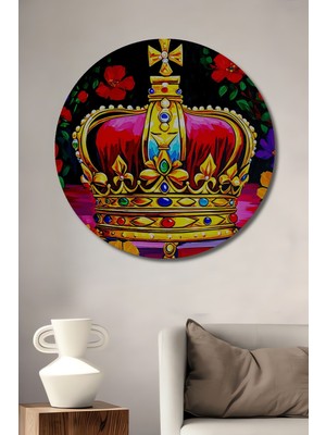 Kraliyet Tacı Çiçek Bahçesi Yağlı Boya Görünümlü Dekoratif Ahşap Ev/işyeri/ofis Yuvarlak Tablo