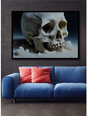 Çerçeve Görünümlü Buz Kristali Kaplı Kafatası Modern Sanat Dekoratif Ahşap Işyeri/ofis Kare Tablo