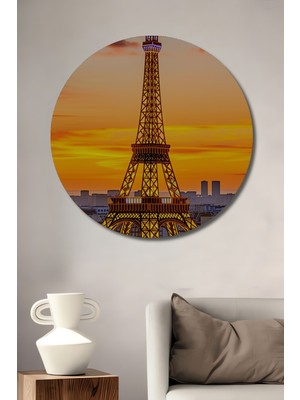 Göz Kamaştıran Eyfel Kulesi Yağlı Boya Görünümlü Dekoratif Ahşap Ev/işyeri/ofis Yuvarlak Tablo