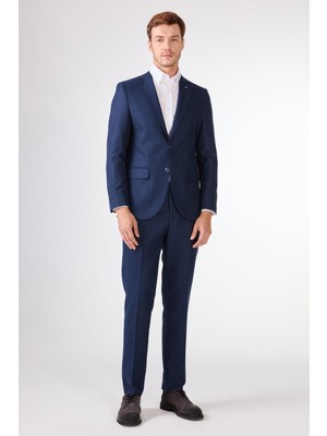 Lacivert Örgü Desen Slim Fit Casual Takım Elbise