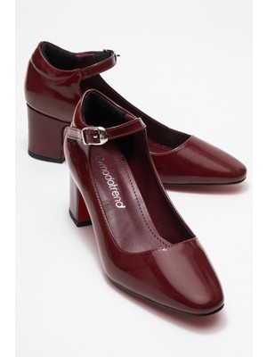 Kadın Biyeli Topuklu Ayakkabı Bordo Rugan