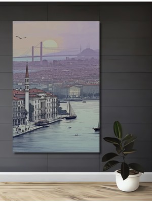 Istanbul Boğazı Nostaljik Kara Kalem Dekoratif Ahşap Ev/işyeri/ofis Kare Tablo