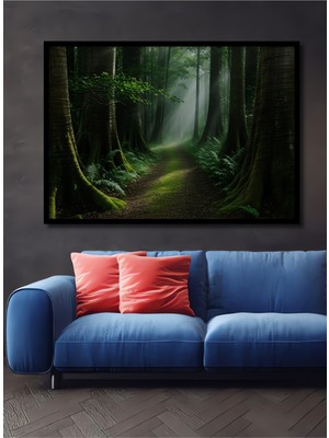 Çerçeve Görünümlü Yeşilin Büyüsü Orman Yağlı Boya Görünümlü Dekoratif Ahşap Işyeri/ofis Kare Tablo