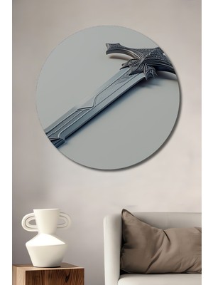 Epik Kılıç Sanatı Yağlı Boya Görünümlü Dekoratif Ahşap Ev/işyeri/ofis Yuvarlak Tablo