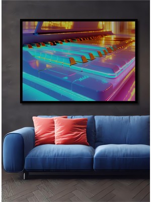 Çerçeve Görünümlü Neon Işıltılı Piyano Tuşları Modern Sanat Dekoratif Ahşap Işyeri/ofis Kare Tablo