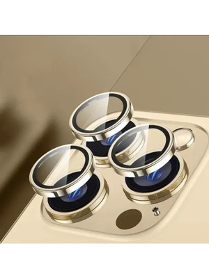 (Kaliteyi Bozmaz) iPhone 14 Pro Max / 14 Pro Uyumlu Altın Safir Kamera Lens Koruyucu Takma Aparatlı Kolay Kurulum