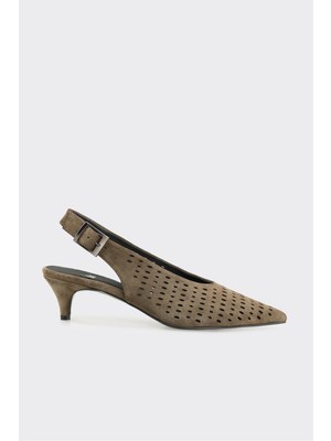 Haki Deri Kadın Topuklu Ayakkabı