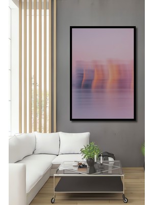 Çerçeve Görünümlü Pembe Düşler Şehri Soyut Sanat Yağlı Boya Görünümlü Ahşap Ofis Kare Tablo