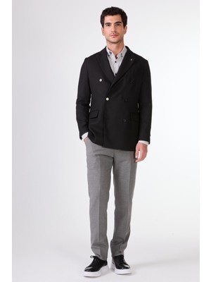Siyah Kruvaze Slim Fit Erkek Ceket